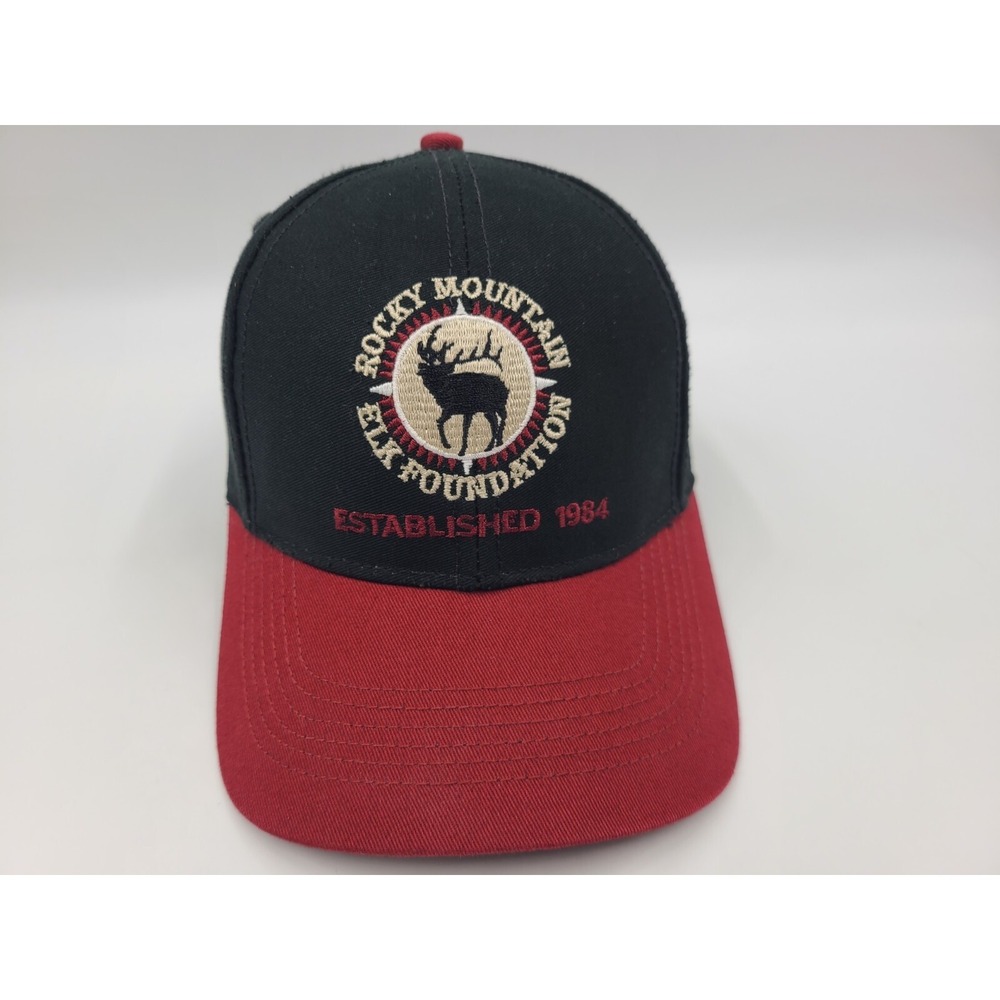 Vintage RMEF Rocky Mountain Elk Foundation Strapback Hat Cap Dad Men Black Red